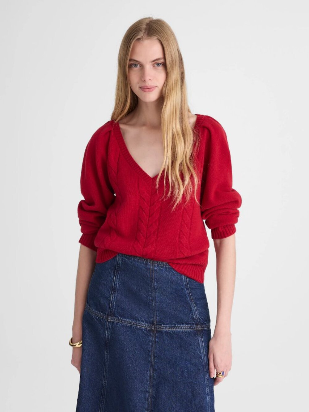 NWT Madewell V-Neck Pullover Sweater in Merino Wool Red Medium